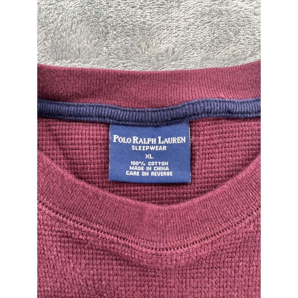 Polo Ralph Lauren Shirt Mens XL Maroon Waffle Knit Thermal Sleepwear Long Sleeve - Picture 4 of 7